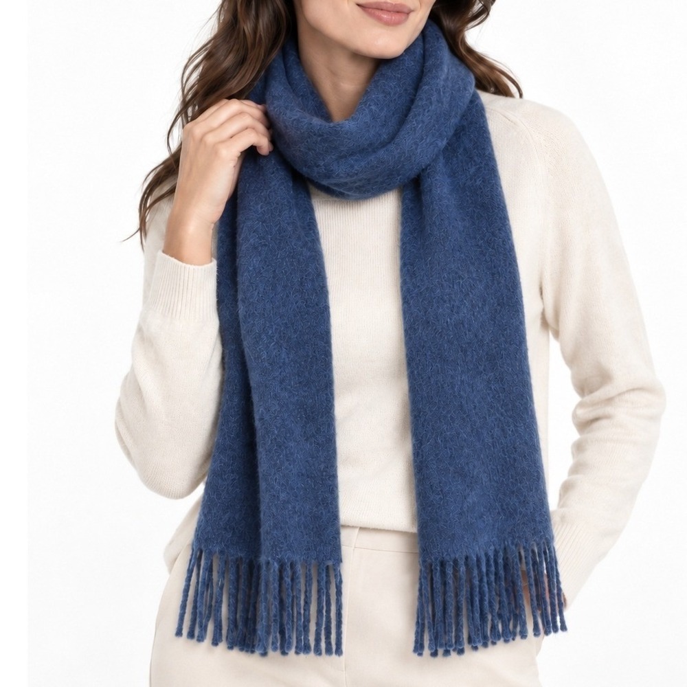 Camargo Unisex Scarf Blue 100% Alpaca Made in Peru Fringe Winter Soft